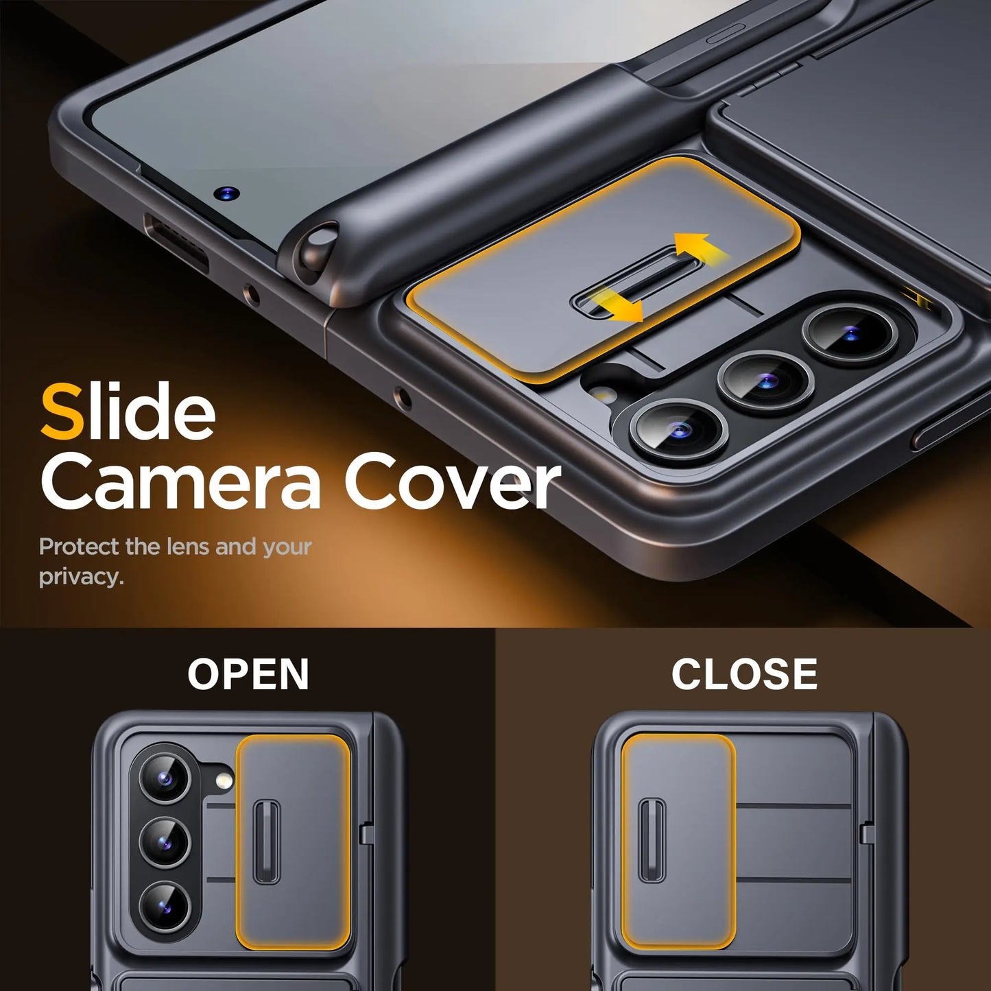 For Z Fold 6 Case with Secure Card Holder Sliding Camera Cover Rugged Hinge Protection Wallet Phone Case Glass Screen Protector