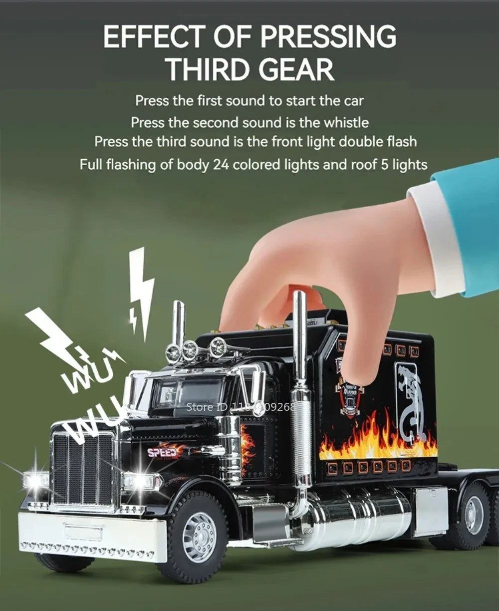 1:24 PETERBILT 389 Truck Toy Walking Tractor Car Model Alloy Die-cast Sound Light Vehicle Models Interior Decoration Present