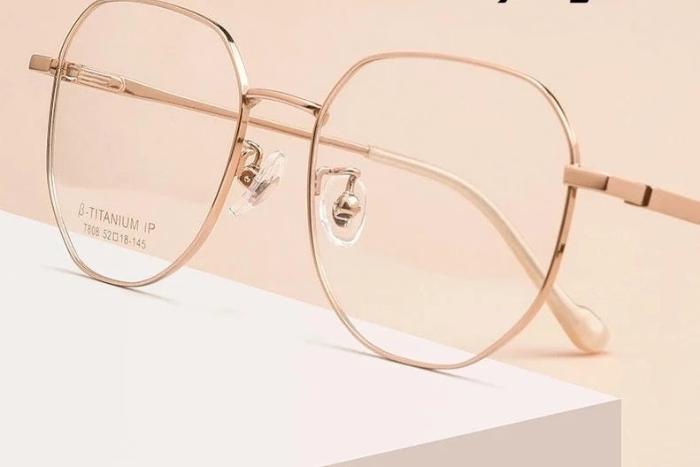 Ultra-light Polygonal Decorative Eyeweae Men Retro Fashion Pure Titanium Optical Prescription Glasses Frame Women T808