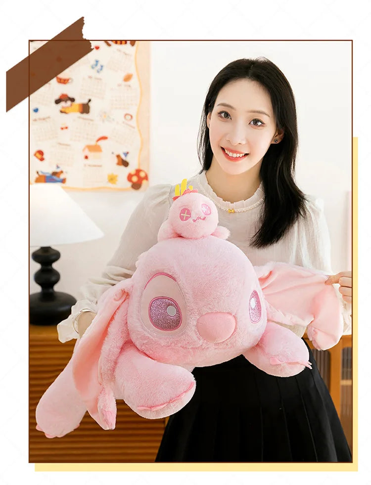 80cm New Cherry Blossom Series Kawaii Stitch Plush Toy Stuffed Doll Cute Winnie Dumbo Sitting Figure Kids Birthday Xmas Gift