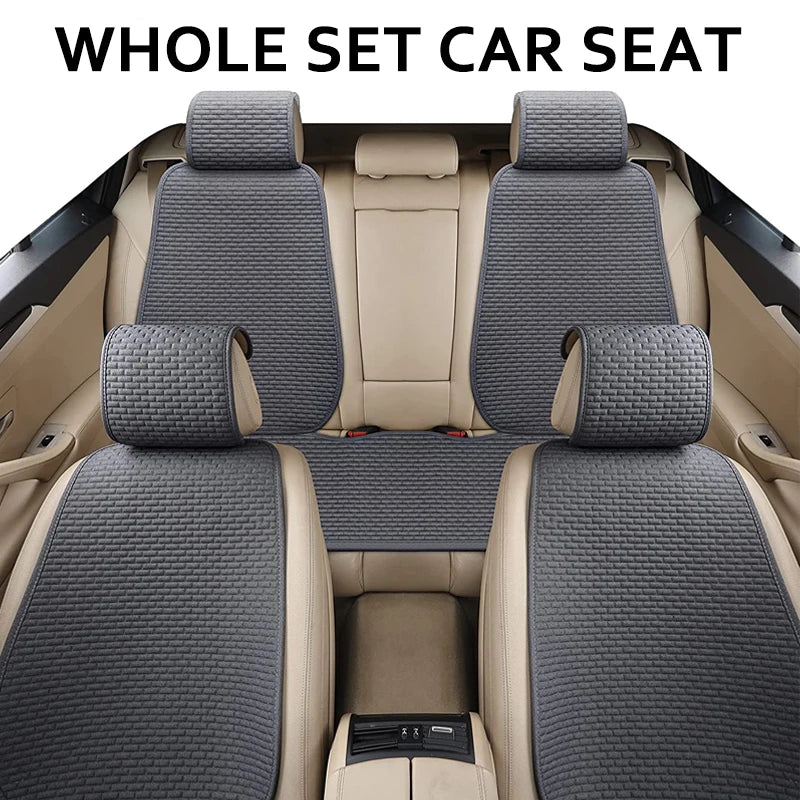 Karcle Car Seat Cover Full Set Front Rear Linen Car Cushion Breathable Universal Seat Pad Auto Protector Mat Interior Accessory