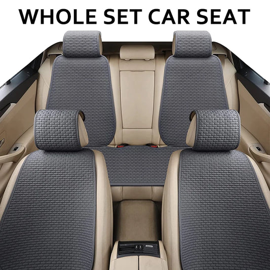 Universal Linen Car Seat Cover Full Set Front Rear Breathable Seat Cushion
