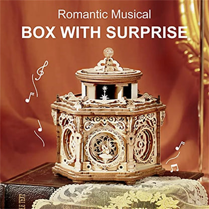 DIY Mechanical Music Box Kit 3D Wooden Puzzles Music Box Brain Mechanical Model Kits Gift for Teens Girls Women