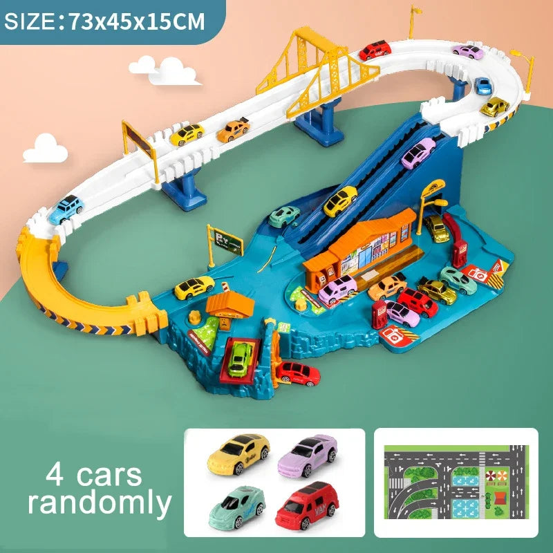 Electric Rail Car Dinosaur Building Parking Lot Adventure Racing Rail Car Toys  Brain Mechanical Interactive Rail Cars