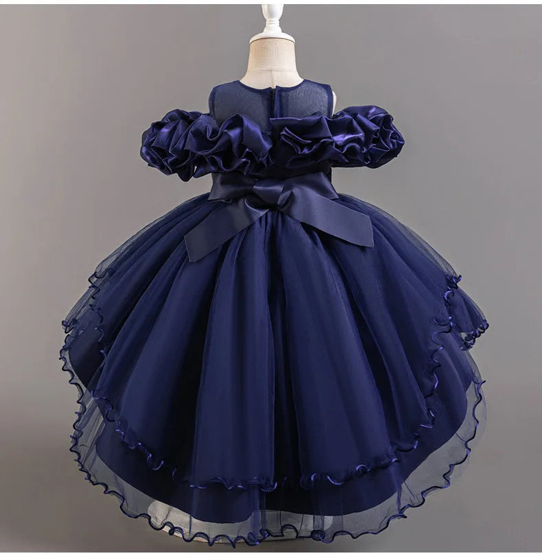 Luxury Off-Shoulder Gown with Train for Girls  Tulle Dress for Fashion Walk Show & Pageants
