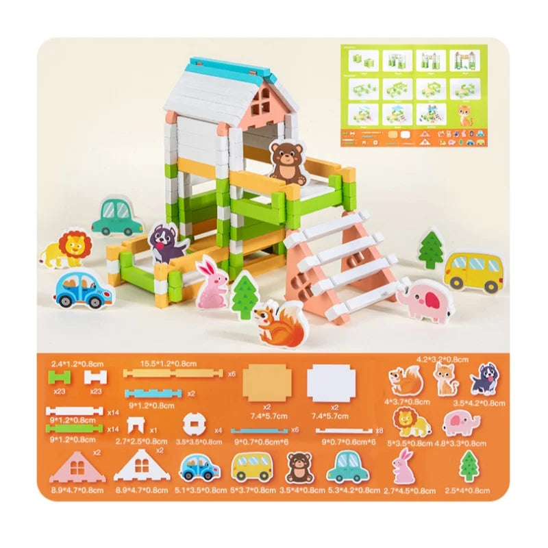 Wooden Beach Villa Building Blocks Construction Toy Set