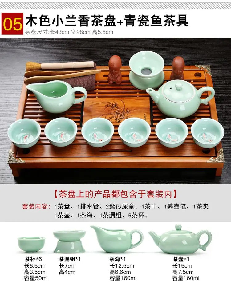 Yixing Ceramic Kung Fu Tea Set Solid Wood Tea Tray Teapot 27-piece Tea Suit