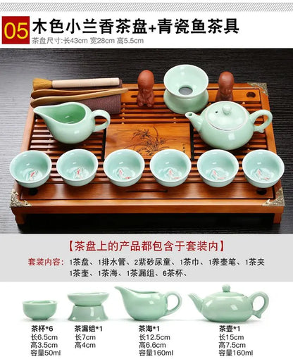 Yixing Ceramic Kung Fu Tea Set Solid Wood Tea Tray Teapot 27-piece Tea Suit