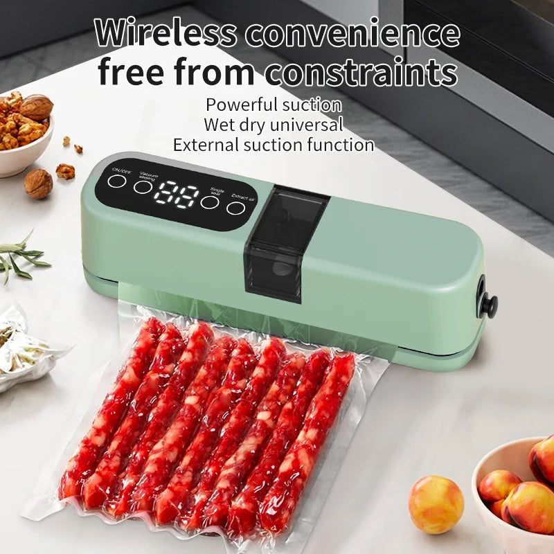 Portable USB Rechargeable Vacuum Sealer – Automatic Food & Snack Sealing Machine with 10 Vacuum Bags, 60KPa Strong Suction