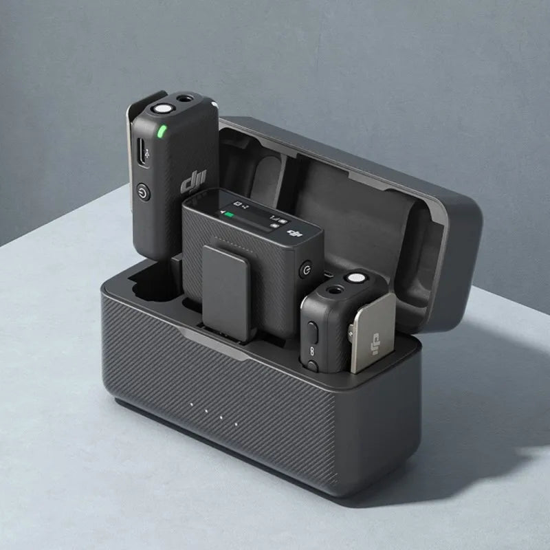 Wireless Microphone System Dual Channel Recording Kit with 250m Transmission Range and Charging Case