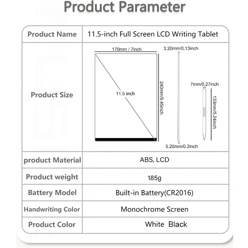11.5-inch Full Screen Superfine Handwriting LCD Writing Tablet Electronic Drawing Board  Graffiti Painting Memo Learn Pads