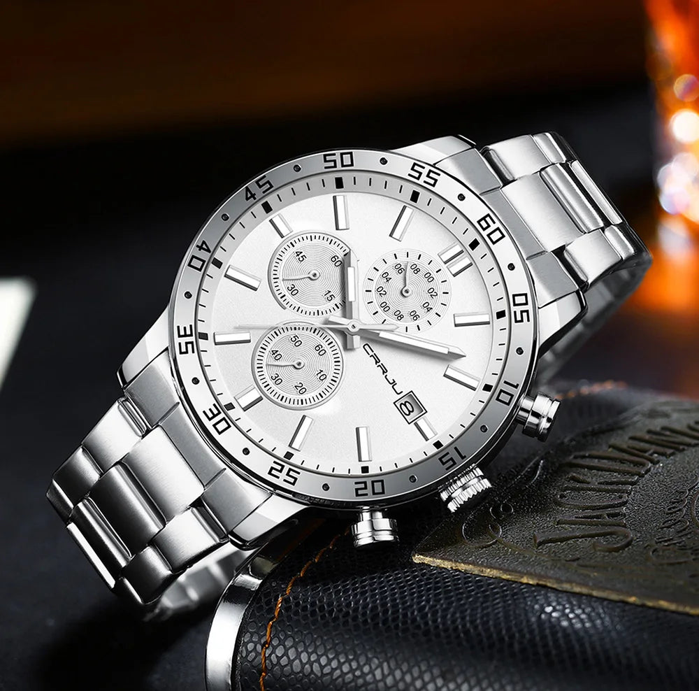 Fashion Mens Business Stainless Steel Band Quartz Watches with Calendar Chronograph Luminous Analog Wristwatch Man