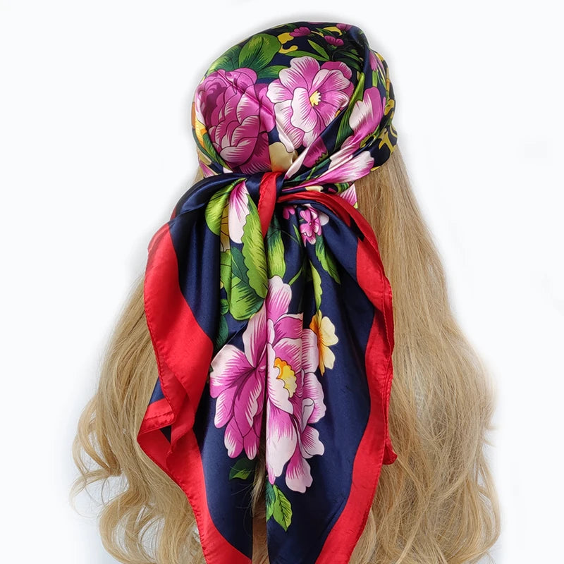 Retro Women Silk Scarf Bandanna Fashion Bohemian Pattern Square Hijab Lady Wrap Headband foulard muffler