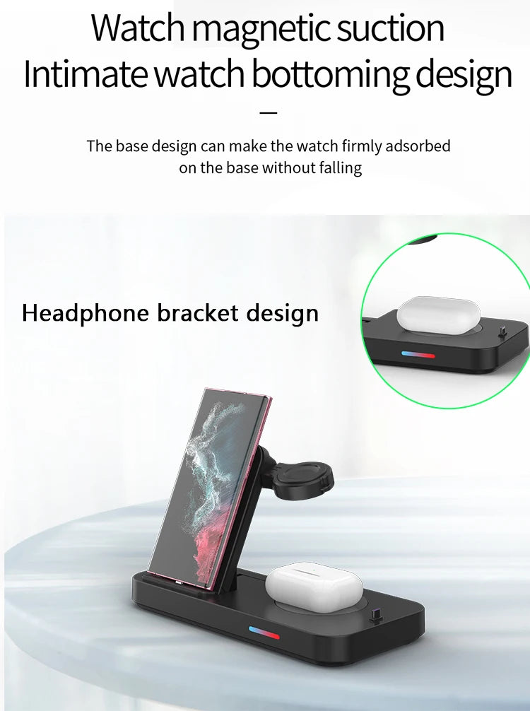 3 in 1Wireless Charger Stand Fast Charging Dock Station Type C For Watch Huawei iPhone 15 14 13 12 Pro Max Earbuds