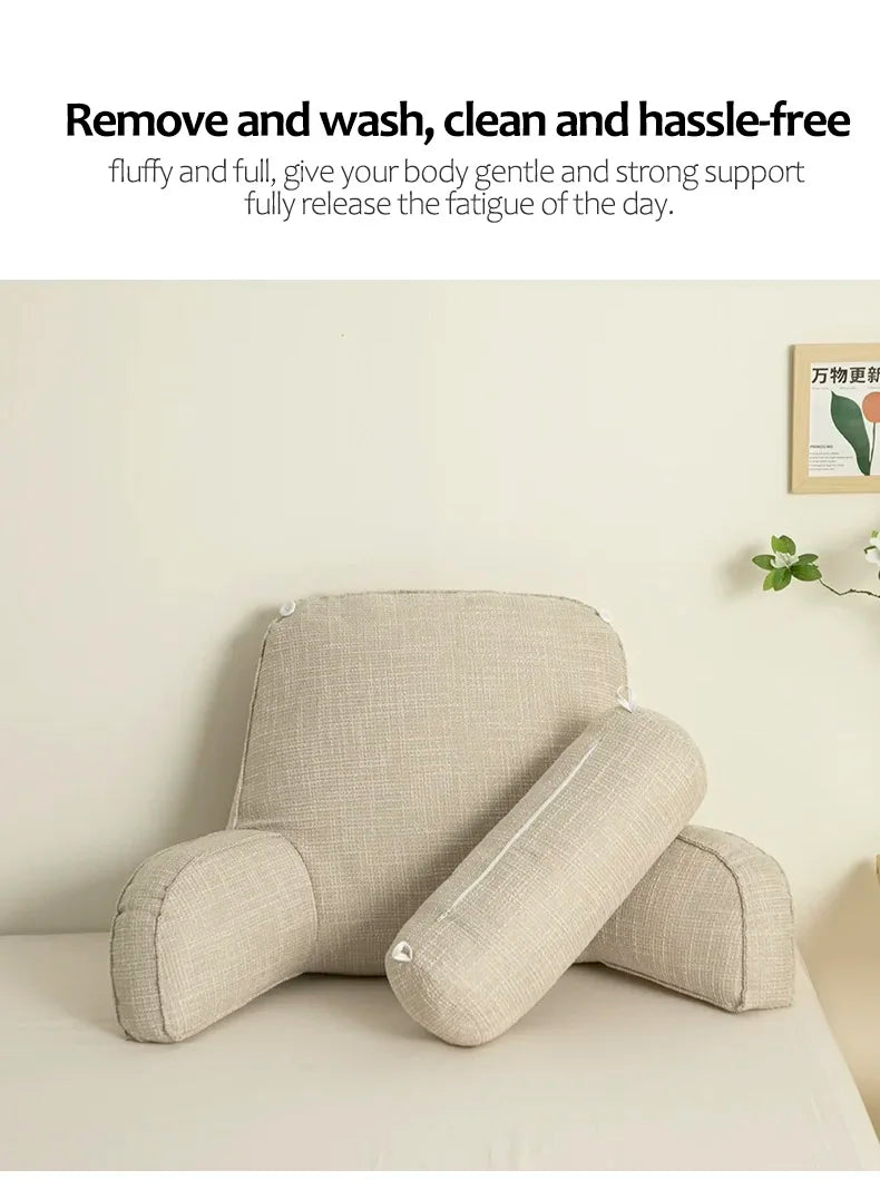 Reading Study Pillow,Bed Wedge with Arms and Pockets Bolster Back Support, Lumbar for Sofa,Office Chair Decorative Pillow