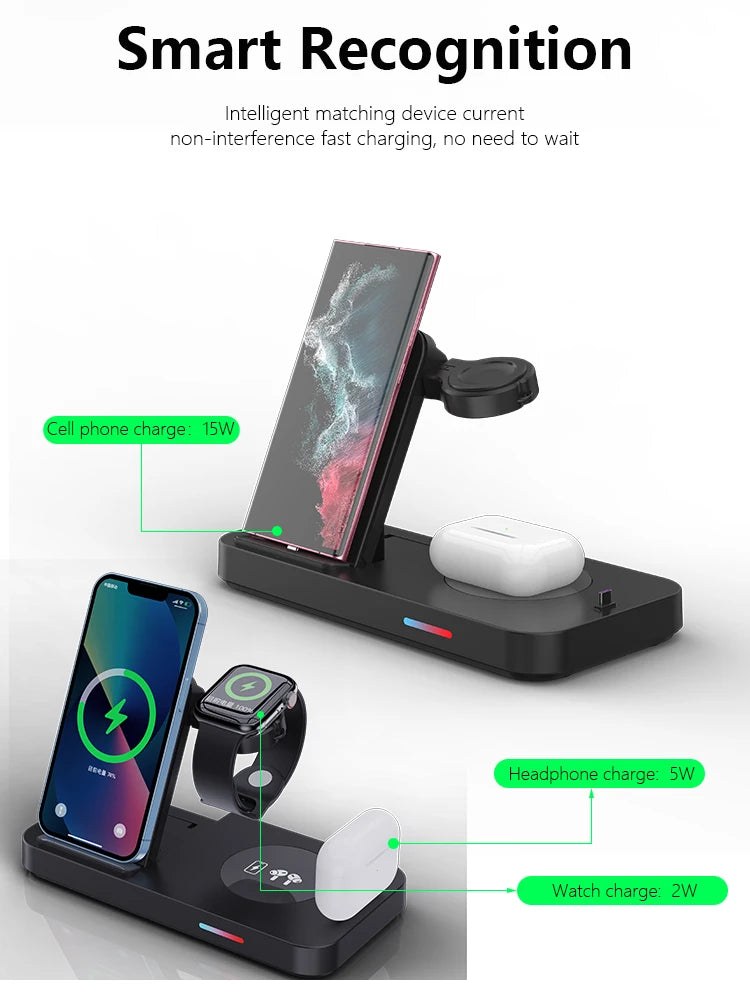 3 in 1Wireless Charger Stand Fast Charging Dock Station Type C For Watch Huawei iPhone 15 14 13 12 Pro Max Earbuds