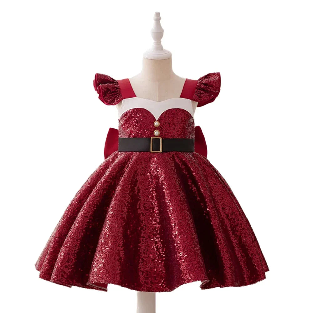 Red Party Dress For Girls Princess Dress Elegant Sequin Birthday Dresses Girl Wedding Gown Children Costumes 3-8 Years