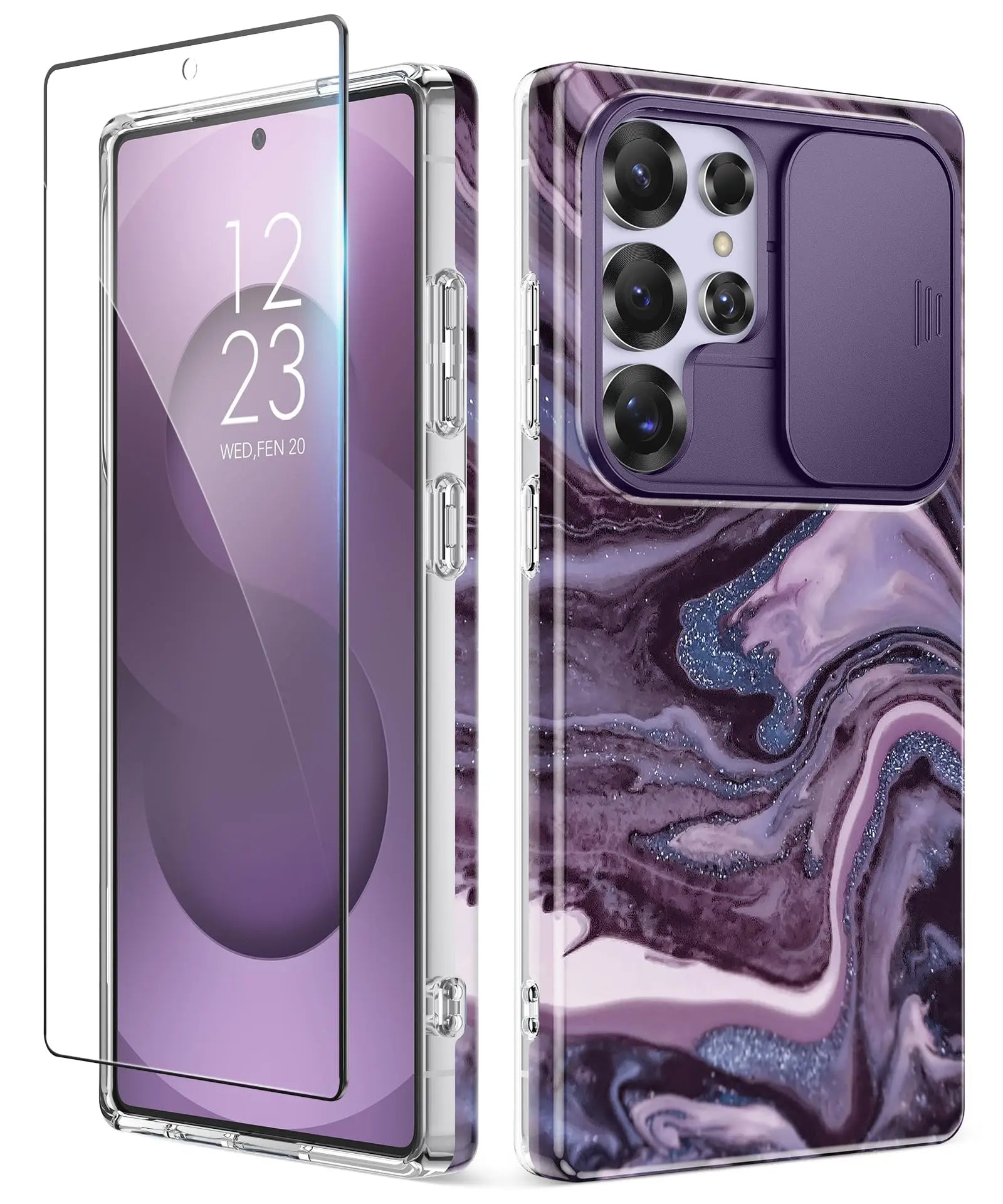 for Samsung Galaxy S25 Ultra Case with Slide Camera Cover Screen Protector Shockproof Drop Protection Marble Phone Cover