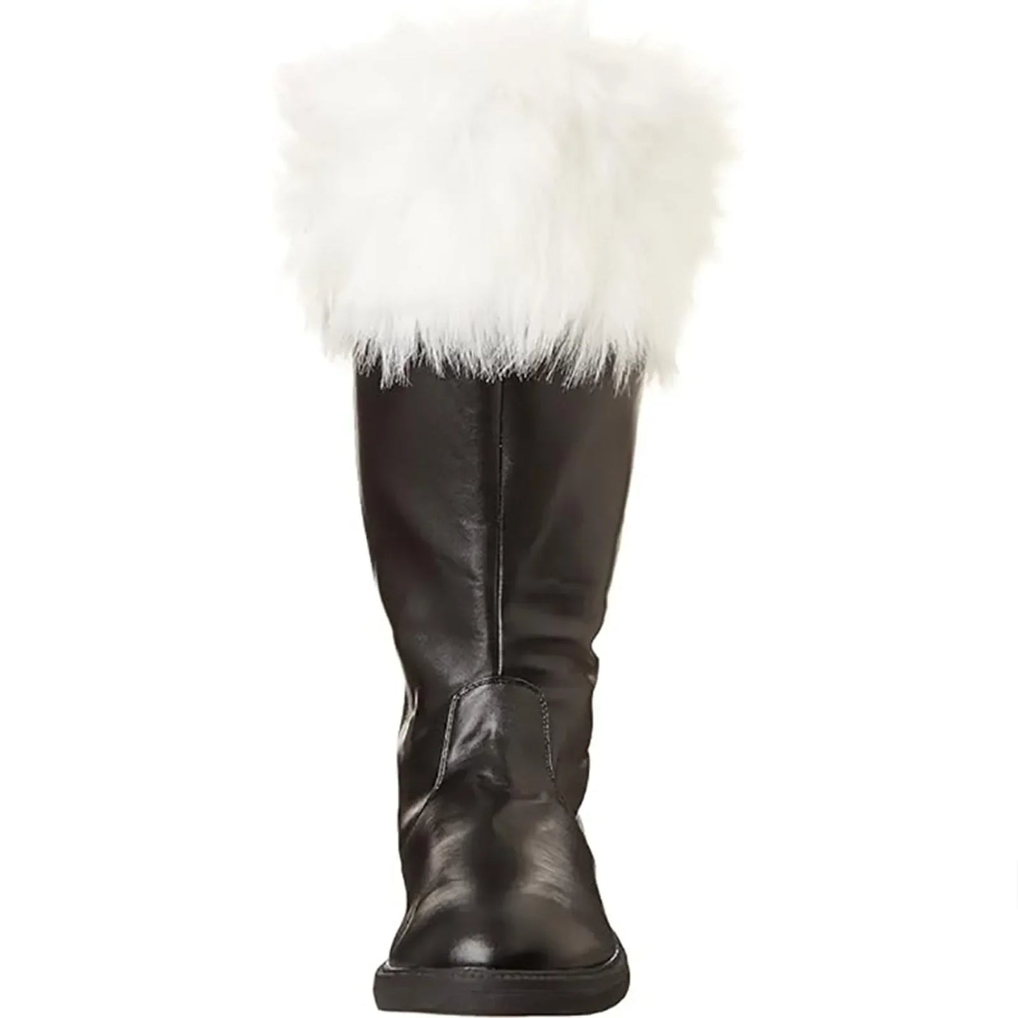 Christmas Santa Claus Boots Cosplay Black Leather Shoes White Plush Cuffs Foot Halloween Christmas Winter Boots