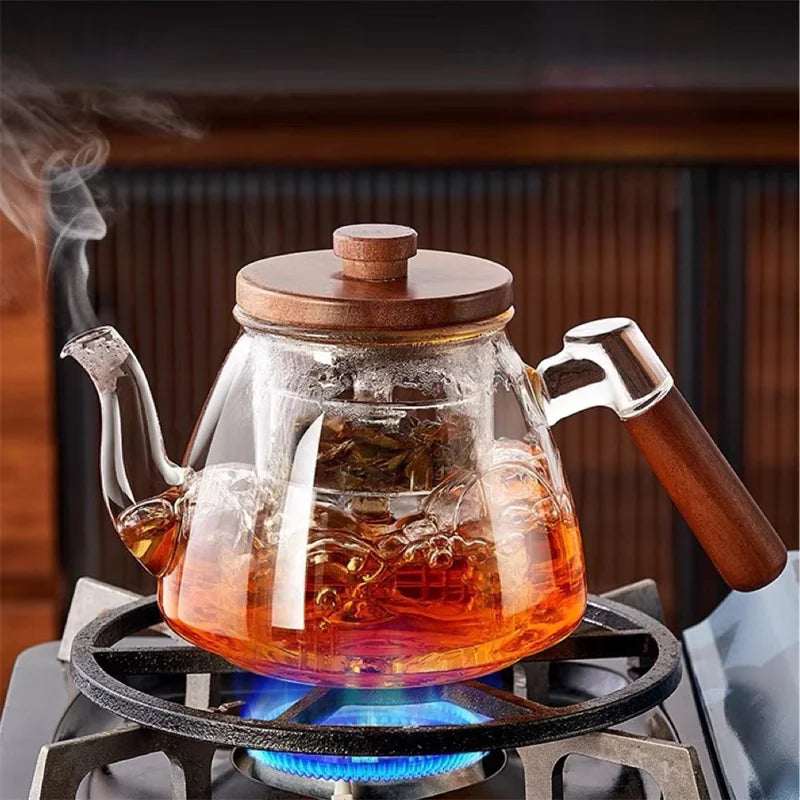 High Borosilicate Glass Teapot with Walnut Handle and Infuser