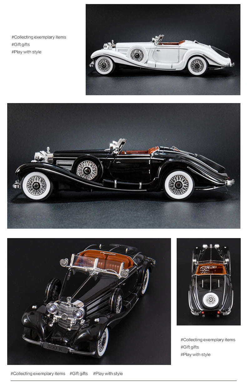 Diecast 1/18 1936 500K Classic Car Alloy Metal Model Sound And Light Toy Collect Display Ornament
