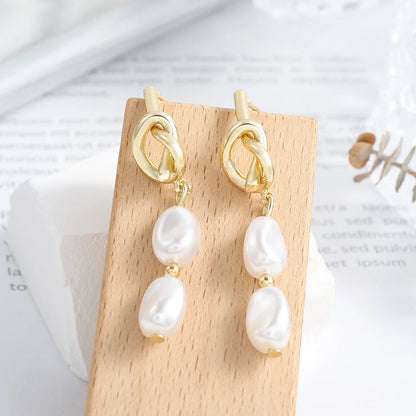 French Elegant Gold Color Spliced Imitation Pearl Earrings