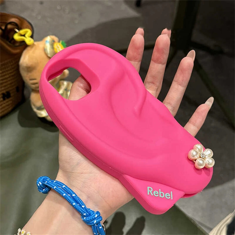 INS Cute Funny Ear Piercing Phone Case For iPhone 15 13 14 Pro Max Creative Irregular Camera Protection Soft Silicon Cover