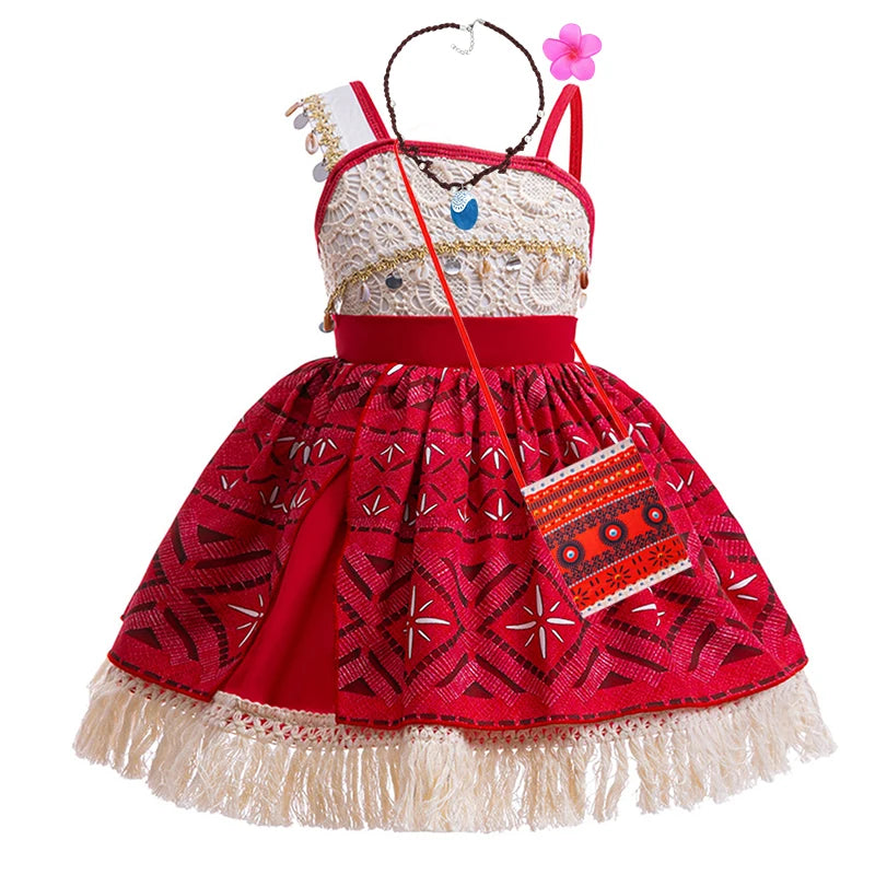 Disney Moana 2 Girls Cosplay Costume Kids One Shoulder Sleeveless Dress 2025 Christmas Party Vaiana Princess Cosplay Costume