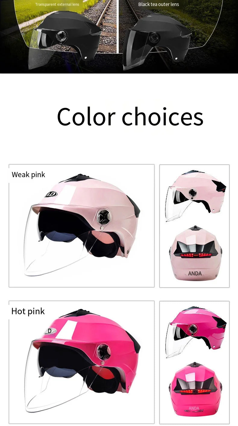 LED Motorcycle Half Helmet with Dual Visor Rechargeable Light