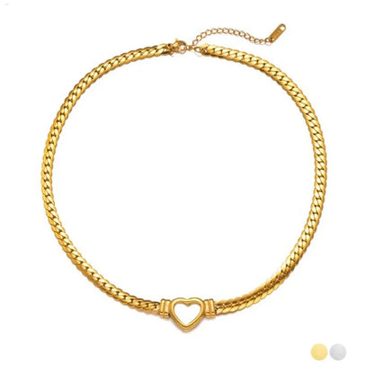 Cuban Link Heart Chain Necklace For Women Gold Plated Stainless Steel Waterproof Necklaces Bracelet 45 cm