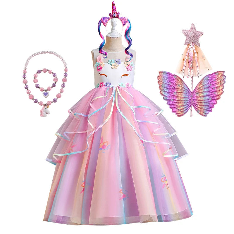 Unicorn Flower Applique Princess Ball Gown Dress