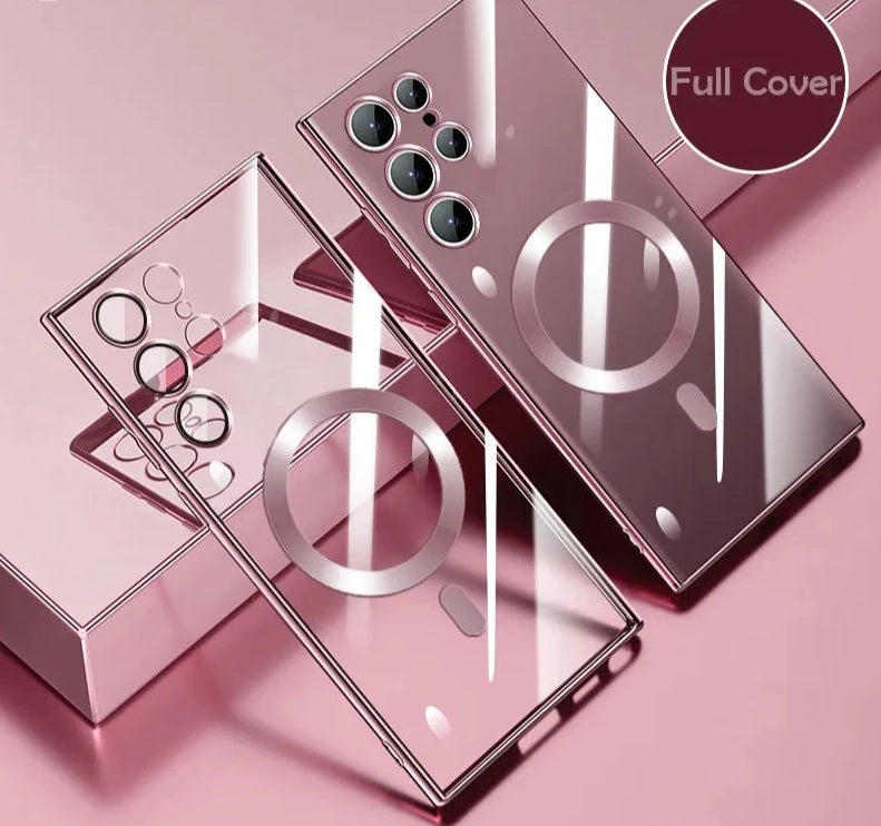 Plating Shockproof For Magsafe  Wireless Charging Case For Samsung S24 S23 Ultra S22 S21 Plus Note 20 Transparent Cover