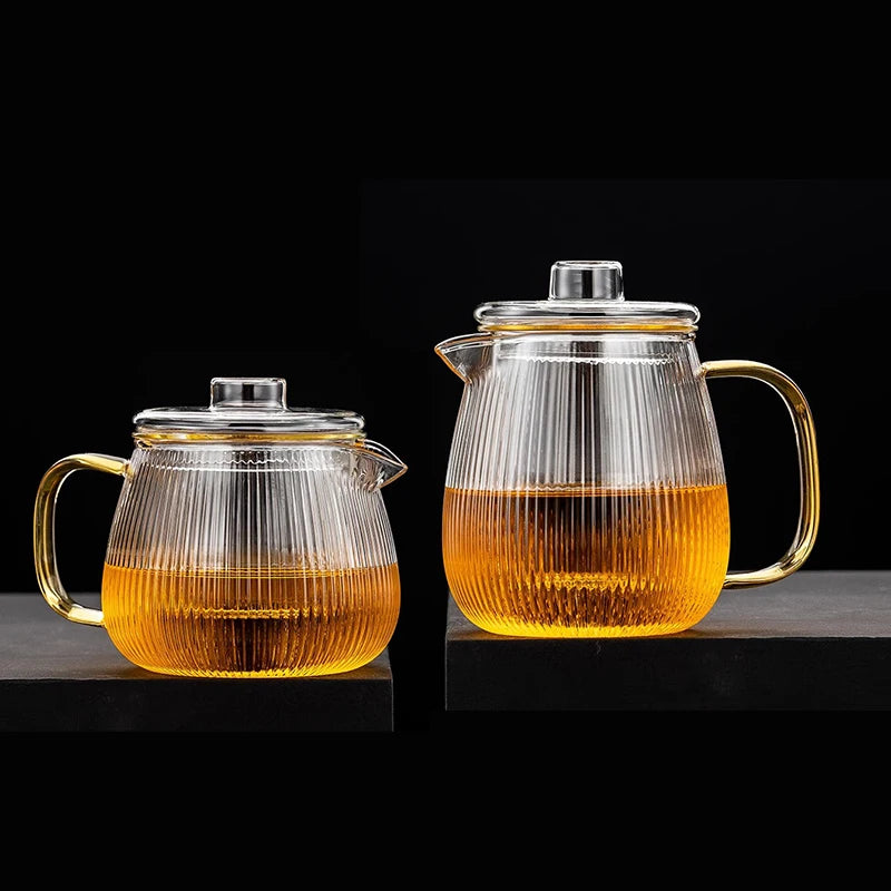 480/650ml Stripe Clear Glass Teapot With Tea Strainer Infuser Heat-resistant Kettle Kung Fu Flower Puer Oolong Pot Teaweare