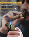 4 in 1 Cigar Lighter with Adjustable Jet Dual-Flame,Windproof Refillable Butane for Smoking,Cigar Gift for Men
