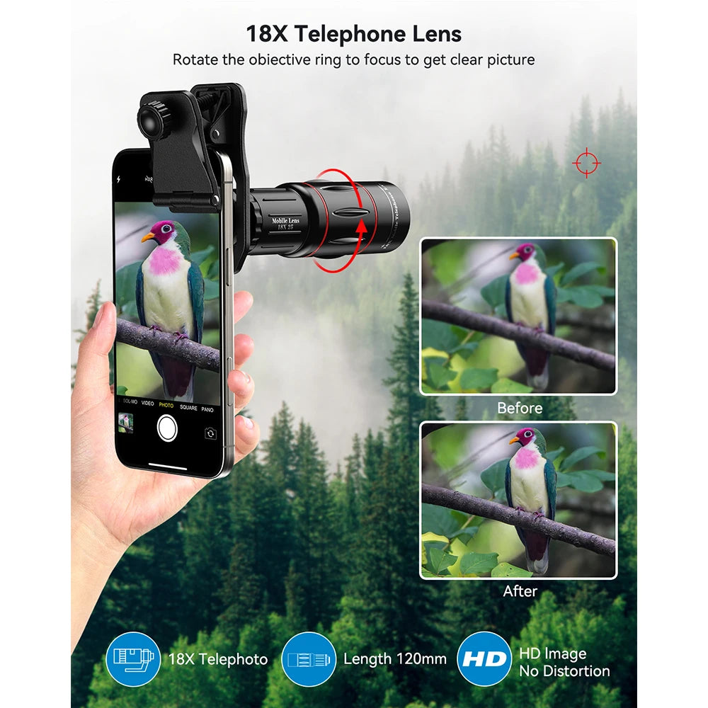 18X Mobile Phone Telephoto Monocular Lens with Tripod