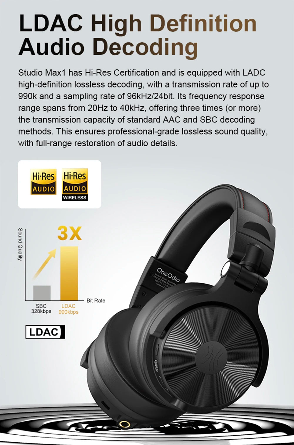 Studio Max1 Bluetooth Headphones Wireless DJ Headset With Low Latency Professional Studio Monitor Headphones Hi-Res LDAC
