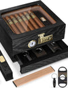 Cigar Humidor Cedar Wood Humidor Cigar Box Glass Top Desktop Humidor with Front Hygrometer Humidifier Divider Accessories Drawer