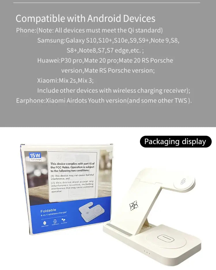 4 in 1 Foldable Wireless Charging Station For iPhone 16 15 14 13 12 Apple Watch 7/6 For Samsung Galaxy Watch Chargers 4/3