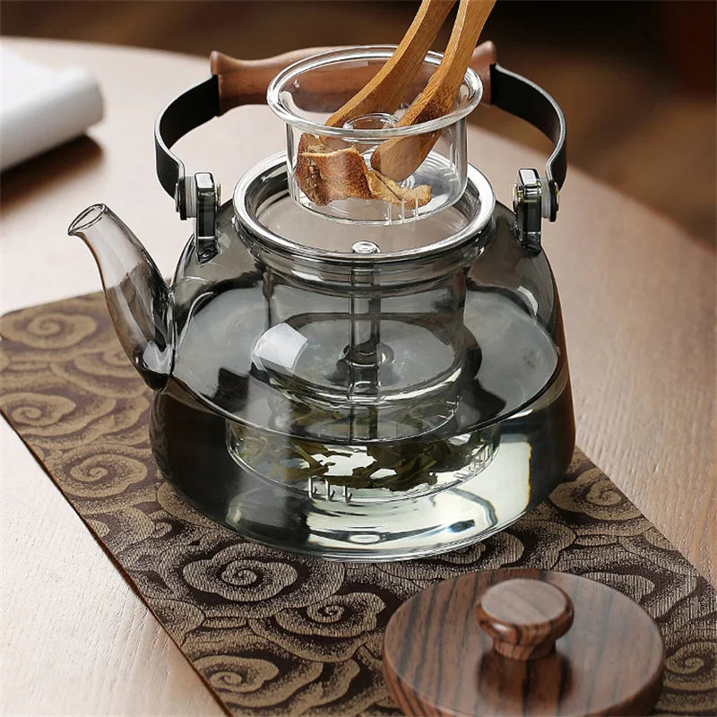 1000ml Embossed High Borosilicate Glass Teapot with Tea Strainer