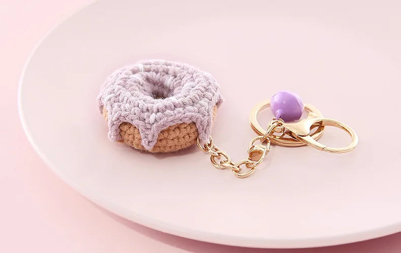 5 Pcs Handmade Weaving Keychain Wool Crochet Unique Knitted Pendant Keyring Strawberry Watermelon Orange Pendant Key Chain Gifts