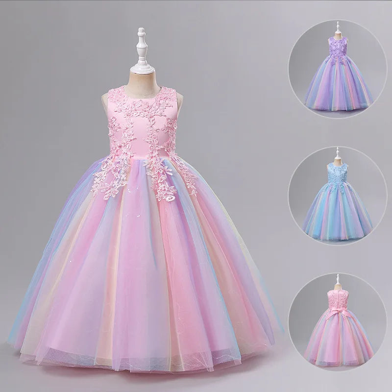 Girls Princess Ball Gown Floral Lace Tutu Dress for Flower Girl / Birthday / Pageant Wedding Party Dress