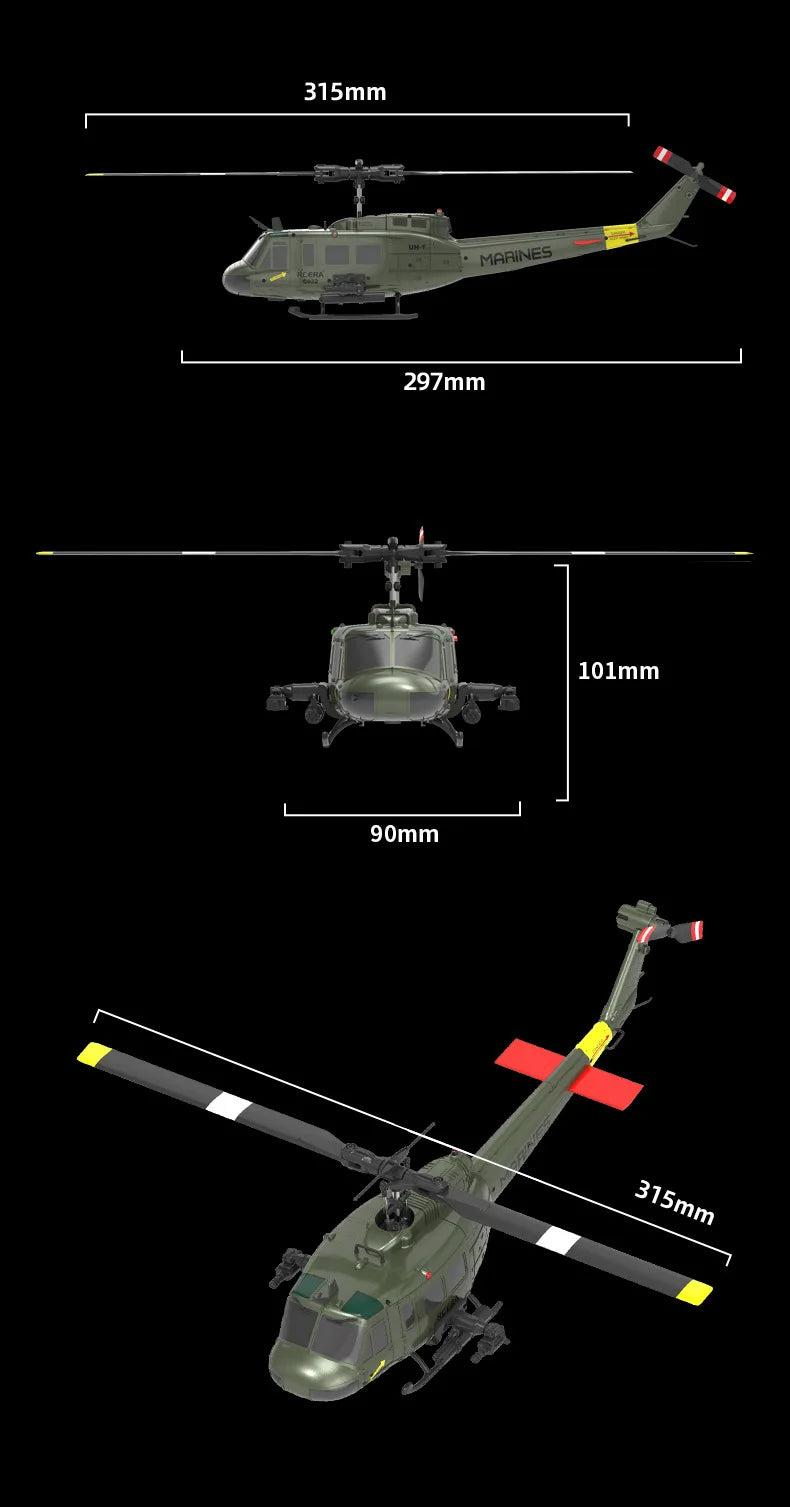 Uh-1 Huey Simulation 3d Six Way Aileron Free Reverse Flying Stunt Helicopter Electric Remote-Controlled Aircraft Model Toy
