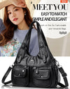 Women Casual Multiple Pockets Tote Bag Lady Large Capacity Shoulder Crossbody Bag Vintage Soft Leather Travel Bag