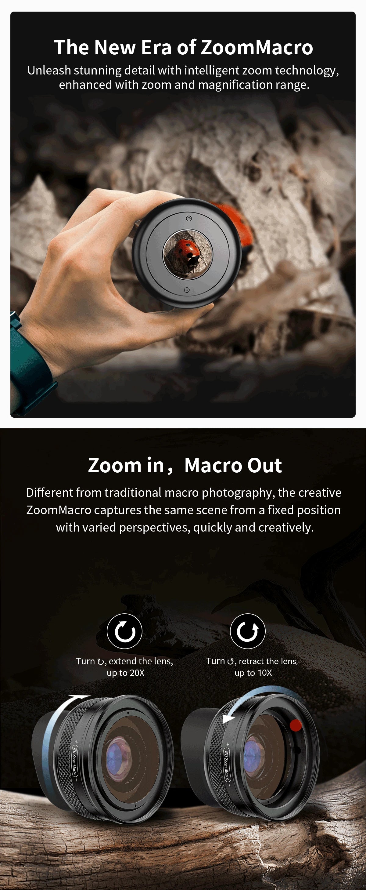 10X to 20X Zoom Macro Smartphone Lens with Universal Clip