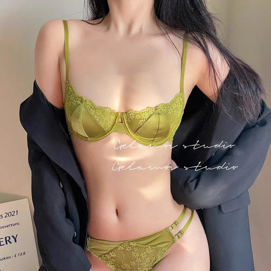 Womens Lace Half Cup Underwire Push Up Bra Set