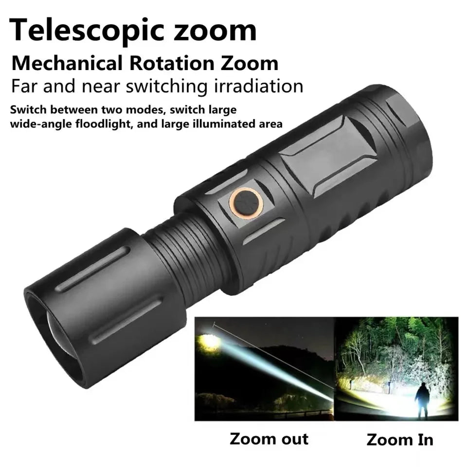 T40 High Power LED Flashlight Rechargeable Zoom Torch with Power Bank 3×18650 Battery Ultra Bright