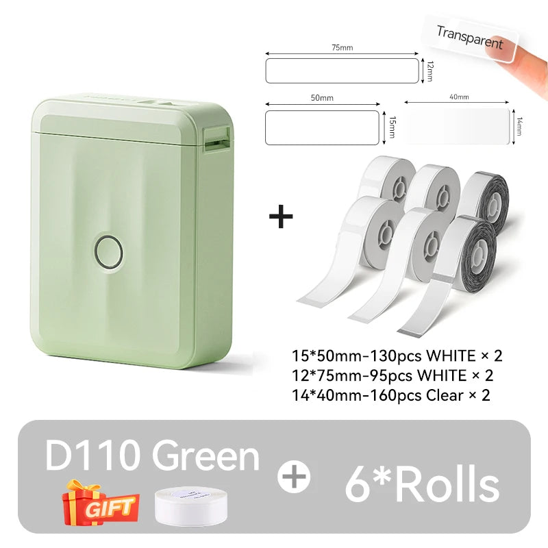 D110 Mini Thermal Label Printer, Bluetooth Portable Pocket Sticker Maker 12–15mm Inkless Label Printer for Home Organization