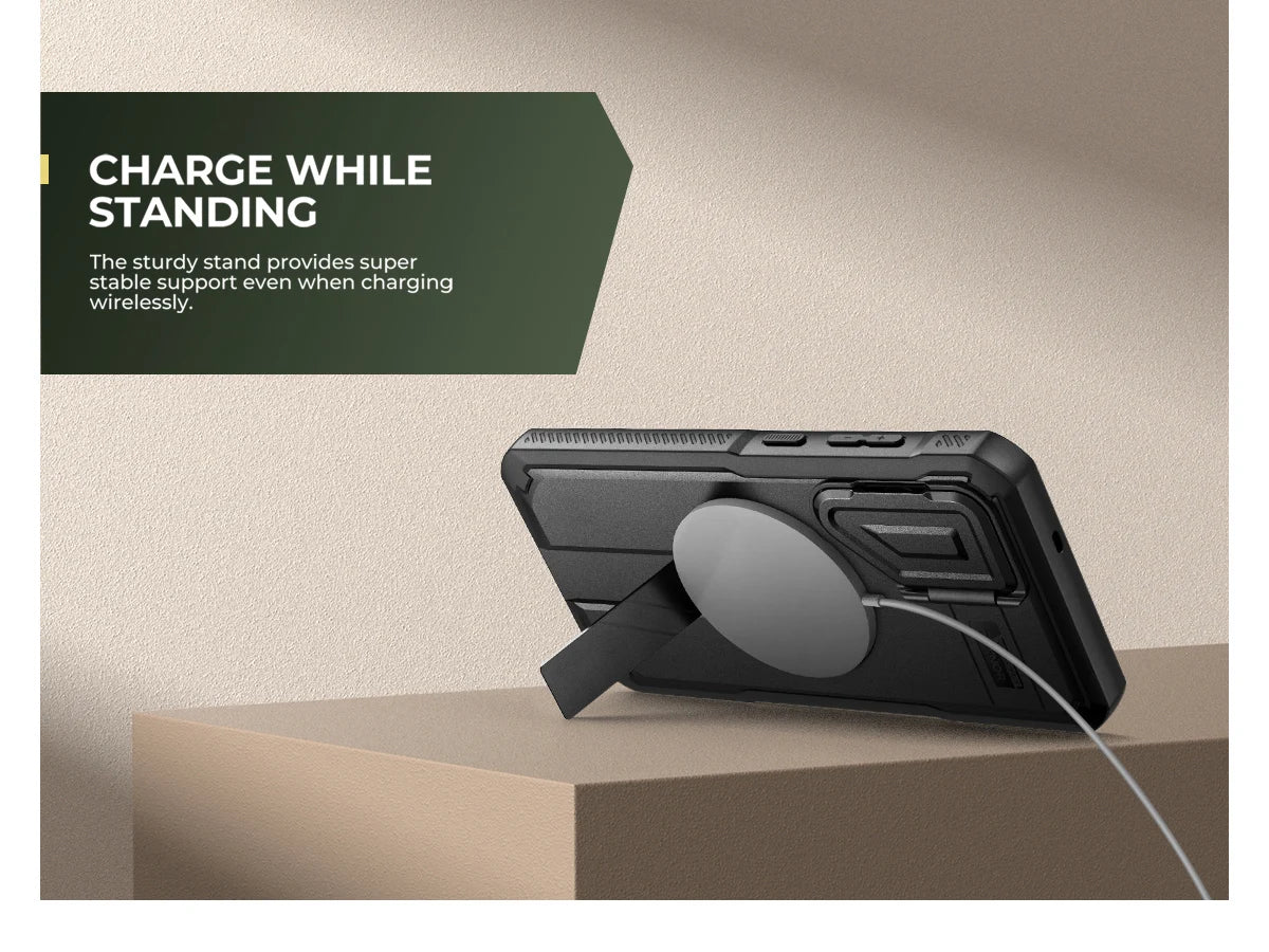For Samsung Galaxy S25 Ultra Rugged Armor Shockproof Case with Built-in Sliding Camera Cover Built-in Screen Protector Kickstand