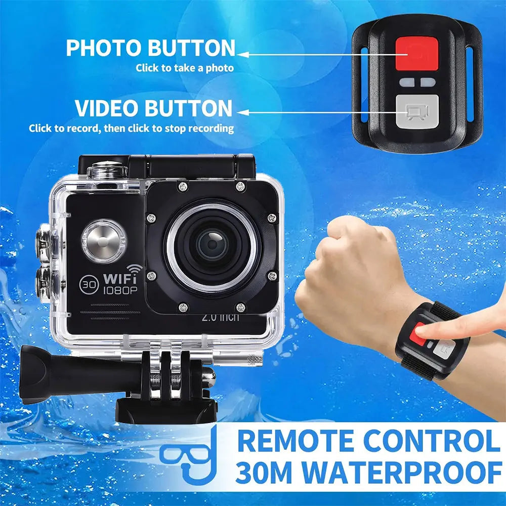 Action Camera 1080P/30FPS WiFi Bicycle Mini Camera 140° Wide-angle  Underwater Waterproof Cameras Outdoor Sports Video Recording