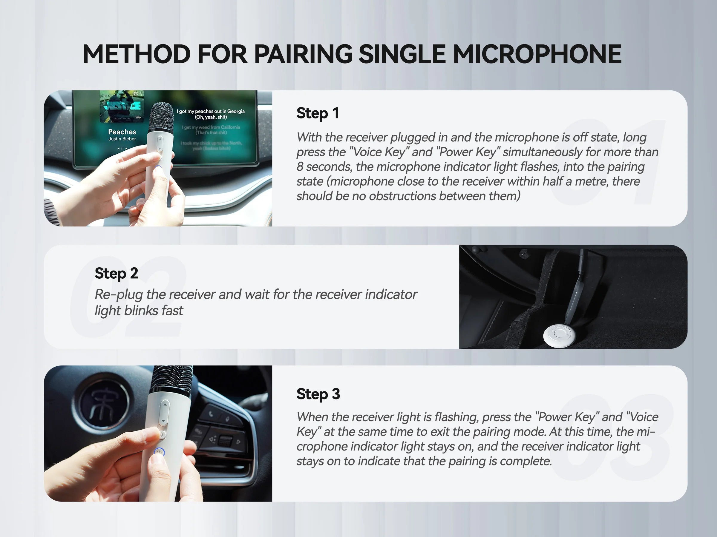 Q1-Tesla Car Karaoke Microphone for Tesla Model Y/3/X/Cybertruck, Rechargeable Caraoke Mic with USB-A & USB-C Receiver